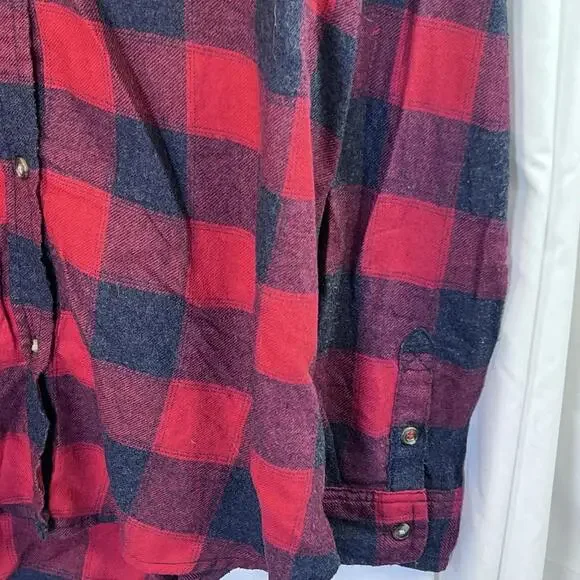 American Eagle Red Buffalo Plaid Petite Long Sleeve Button Down Women Size L - Picture 7 of 9